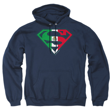 Navy pullover hoodie with Superman Mexican Shield graphic