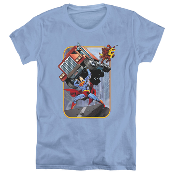 Carolina blue women's t-shirt with Superman Pick Up My Truck graphic