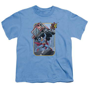 Carolina blue youth t-shirt for ages 8 to 12 with Superman Pick Up My Truck graphic