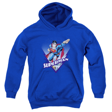 Royal youth hoodie for ages 8 to 12 with Superman Looks Like A Job For graphic