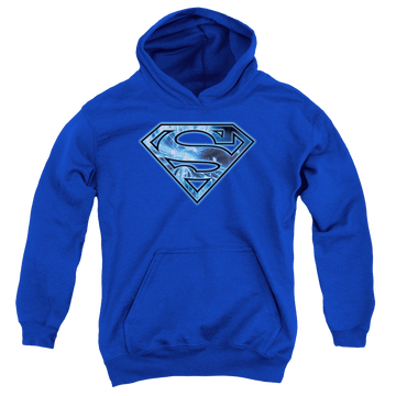 Royal youth hoodie for ages 8 to 12 with Superman On Ice Shield graphic