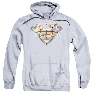 Athletic heather pullover hoodie with Superman Basketball Shield graphic