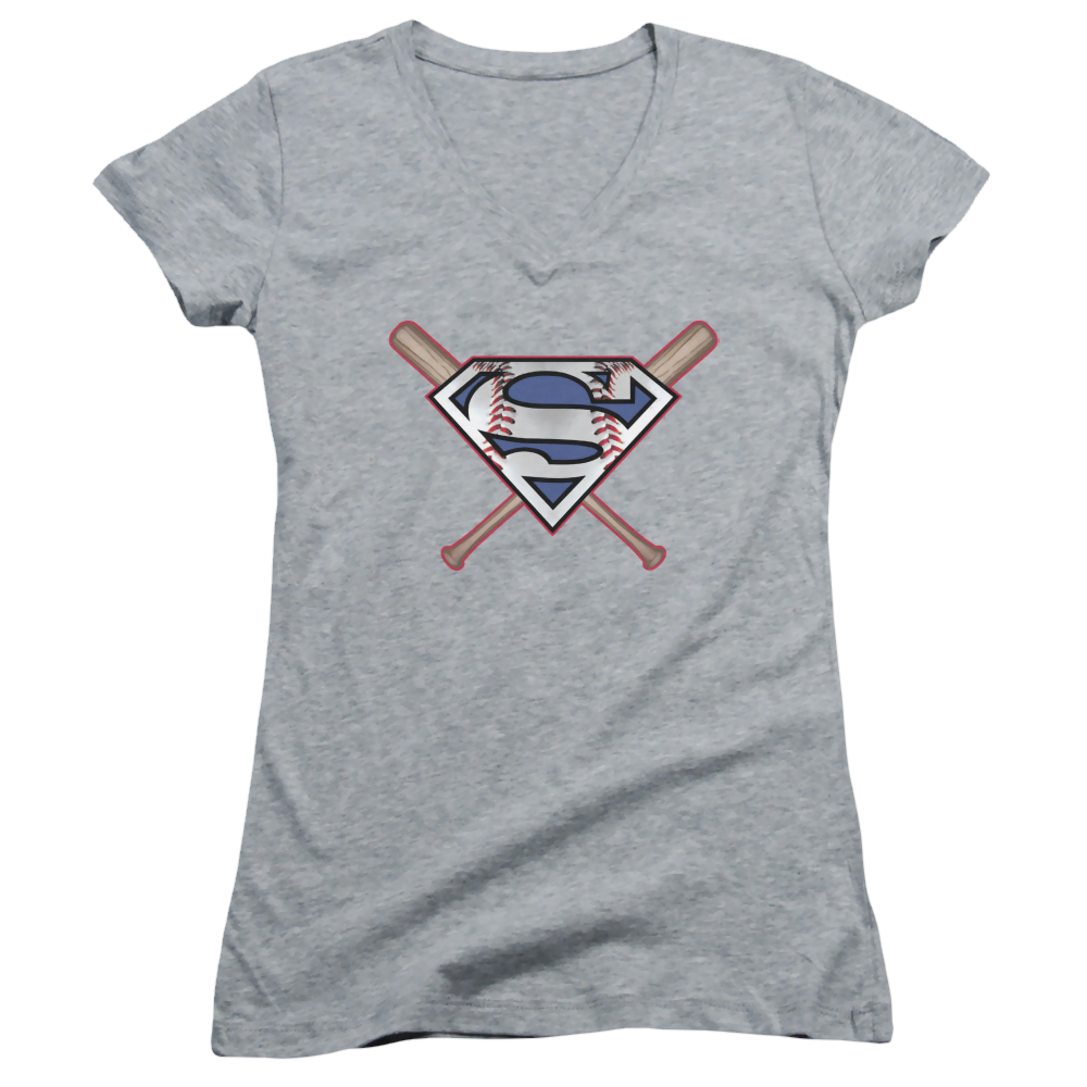 Superman Crossed Bats - Juniors V-Neck T-Shirt Juniors V-Neck T-Shirt Superman
