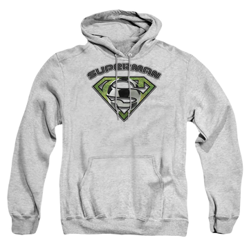 Athletic heather pullover hoodie with Superman Soccer Shield graphic