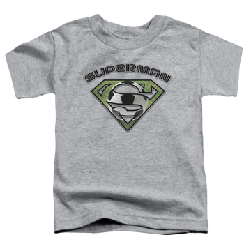 Athletic heather kid's t-shirt for ages 4 to 7 with Superman Soccer Shield graphic