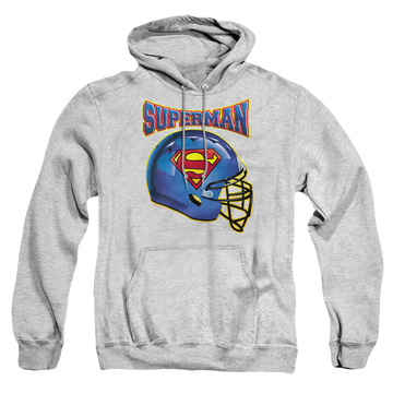 Athletic heather pullover hoodie with Superman Helmet graphic