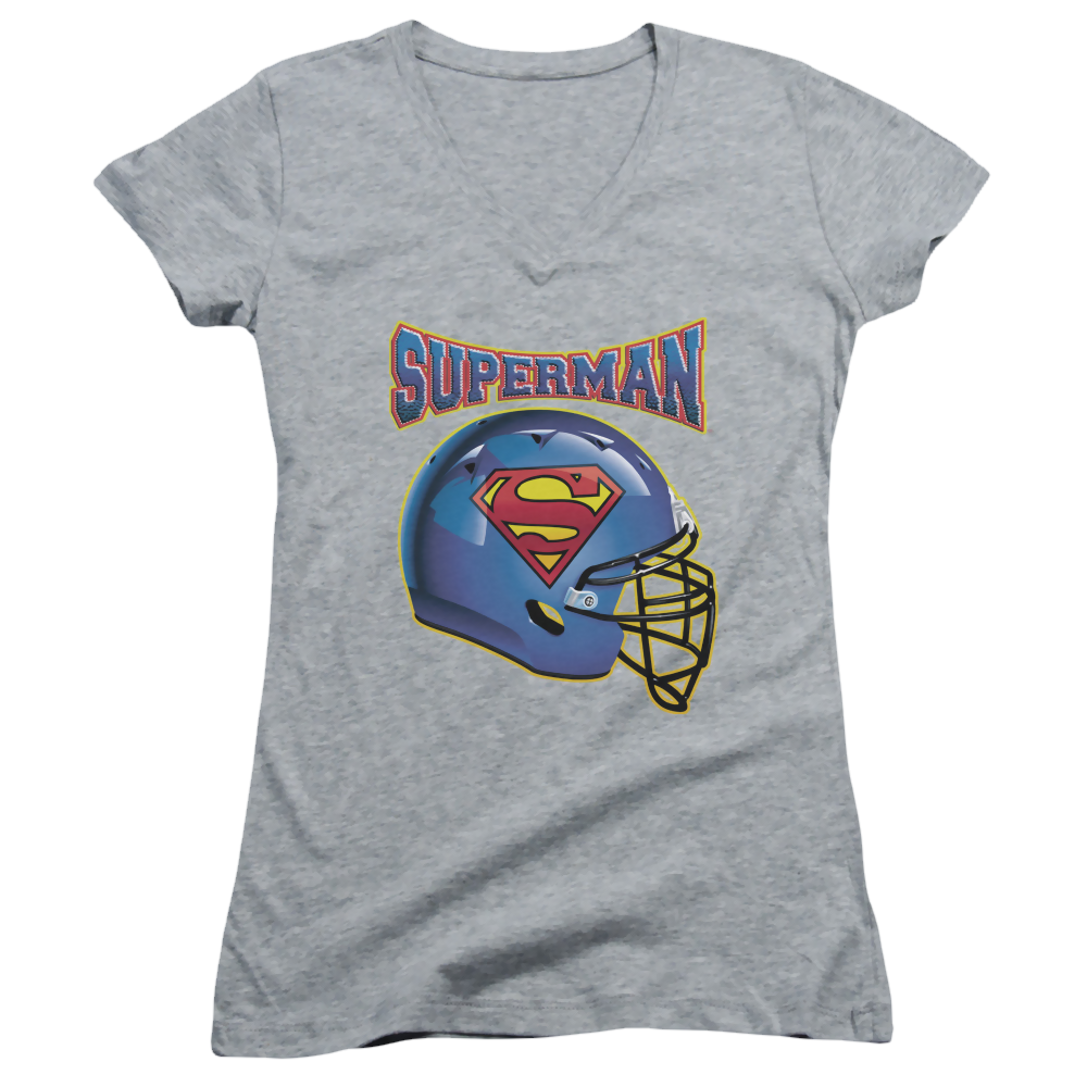 Superman Helmet - Juniors V-Neck T-Shirt Juniors V-Neck T-Shirt Superman