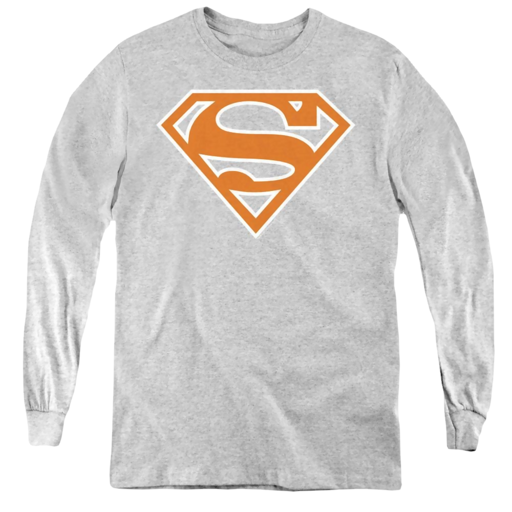 Superman Burnt Orange&White Shield - Youth Long Sleeve T-Shirt Youth Long Sleeve T-Shirt Superman