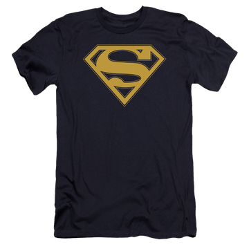 Navy men's premium slim fit t-shirt with Superman Maize & Blue Shield graphic