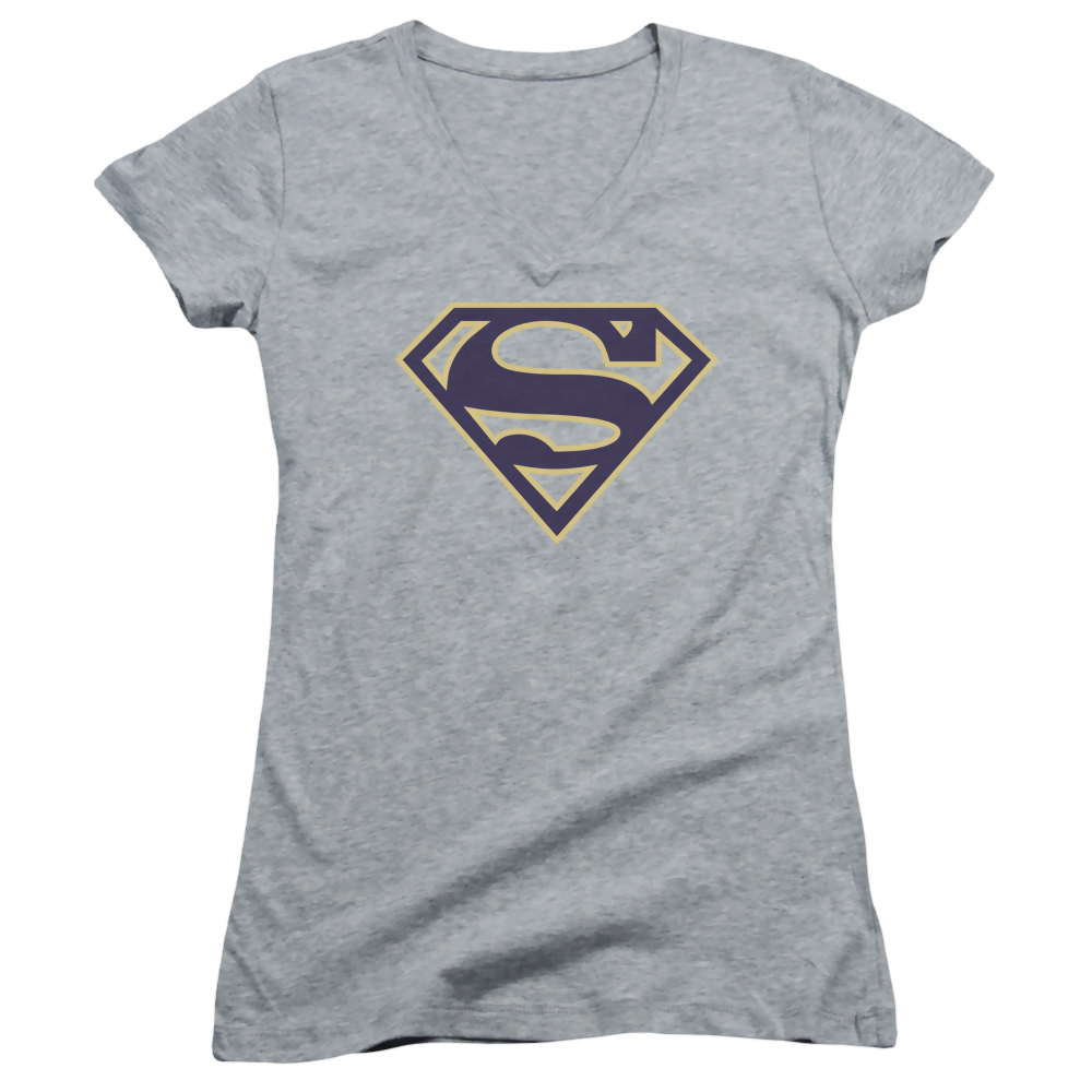 Superman Navy & Gold Shield - Juniors V-Neck T-Shirt Juniors V-Neck T-Shirt Superman