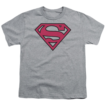 Athletic heather youth t-shirt for ages 8 to 12 with Superman Red & Black Shield graphic