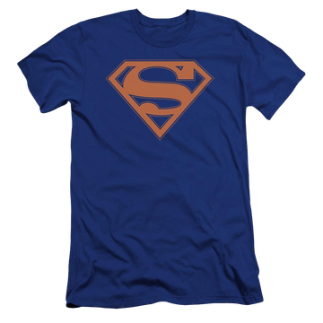 Royal men's premium slim fit t-shirt with Superman Blue & Orange Shield graphic