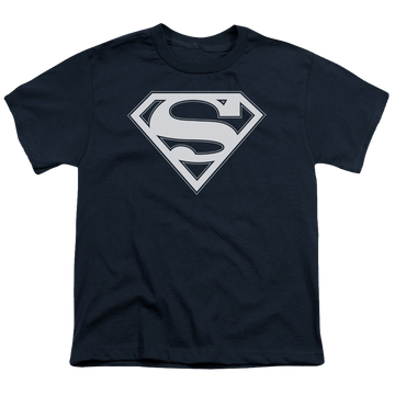 Navy youth t-shirt for ages 8 to 12 with Superman Navy & White Shield graphic