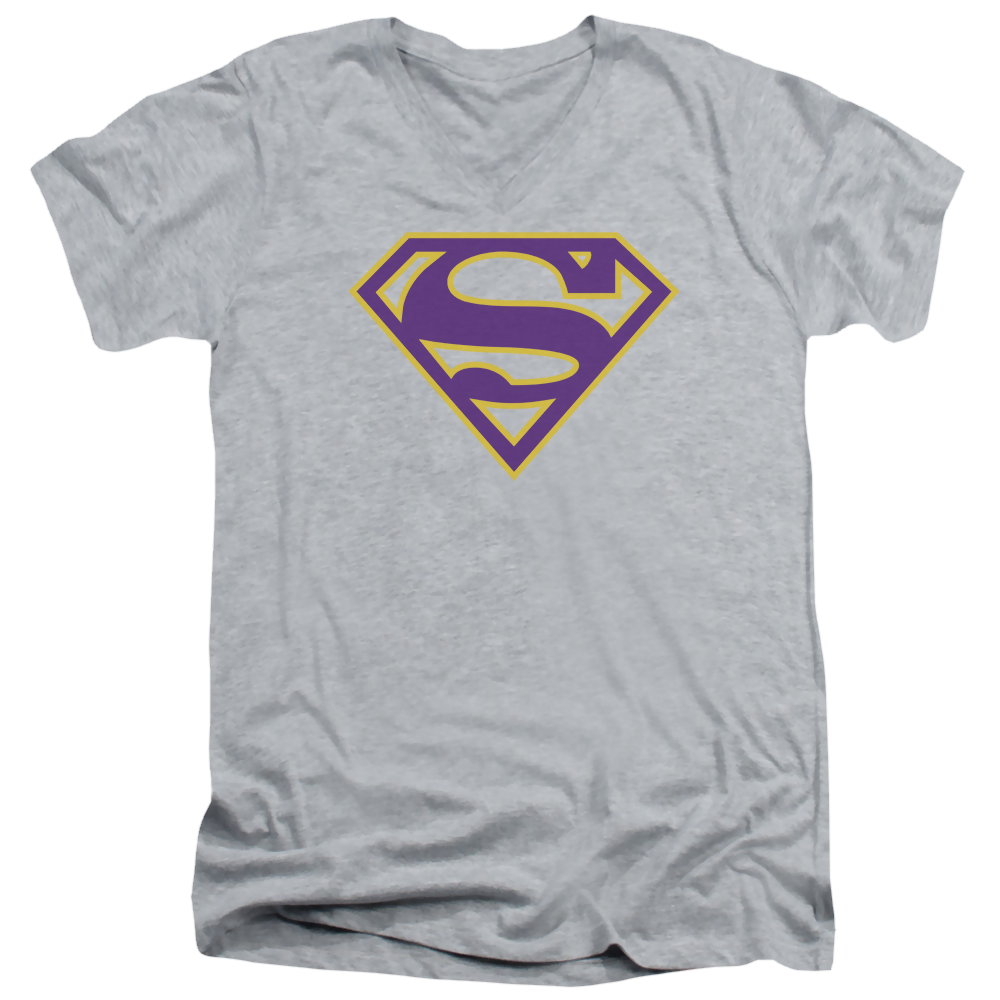 Superman Purple & Gold Shield - Men's V-Neck T-Shirt Men's V-Neck T-Shirt Superman