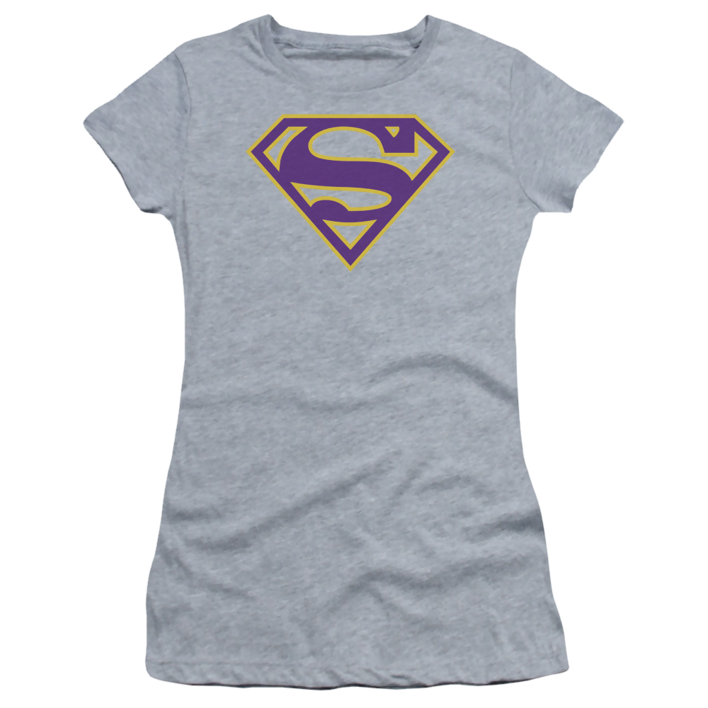Superman Purple & Gold Shield - Juniors T-Shirt Juniors T-Shirt Superman