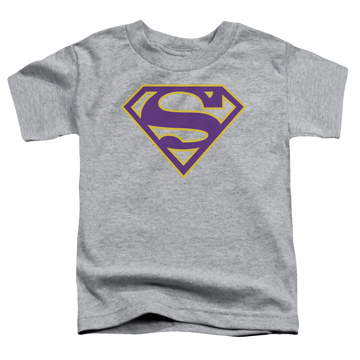 Athletic heather toddler t-shirt with Superman Purple & Gold Shield graphic