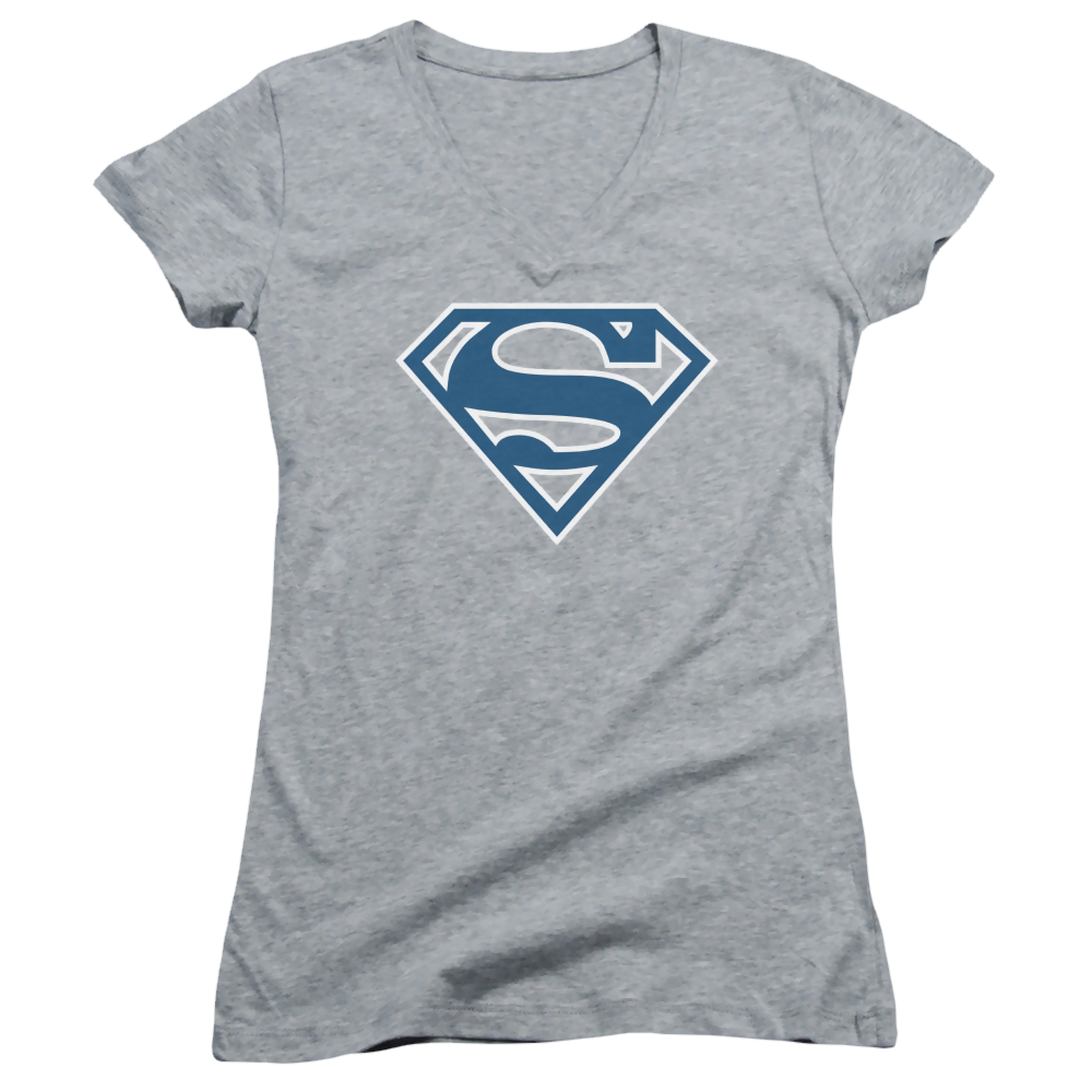 Superman Blue & White Shield - Juniors V-Neck T-Shirt Juniors V-Neck T-Shirt Superman