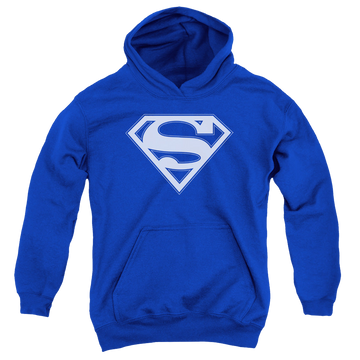Royal youth hoodie for ages 8 to 12 with Superman Blue & White Shield graphic