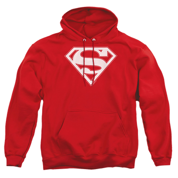 Red pullover hoodie with Superman Red & White Shield graphic