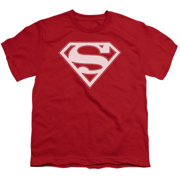 Red youth t-shirt for ages 8 to 12 with Superman Red & White Shield graphic