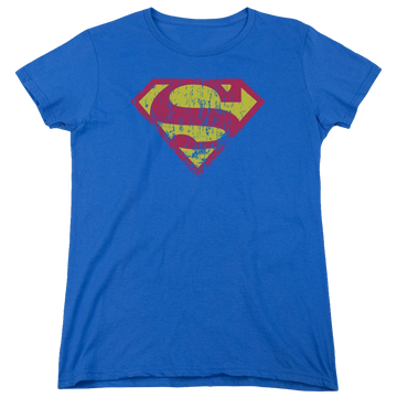 Royal women's t-shirt with Superman Classic Logo Distressed graphic