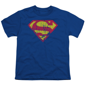 Royal youth t-shirt for ages 8 to 12 with Superman Classic Logo Distressed graphic