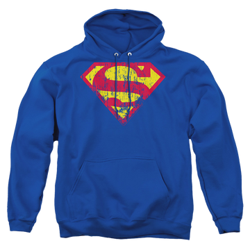 Royal pullover hoodie with Superman Classic Logo Distressed graphic
