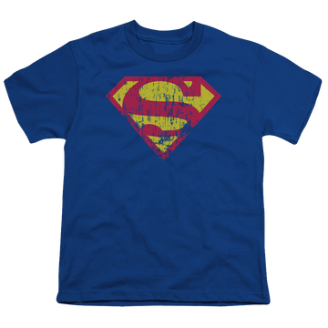 Royal youth t-shirt for ages 8 to 12 with Superman Classic Logo Distressed graphic