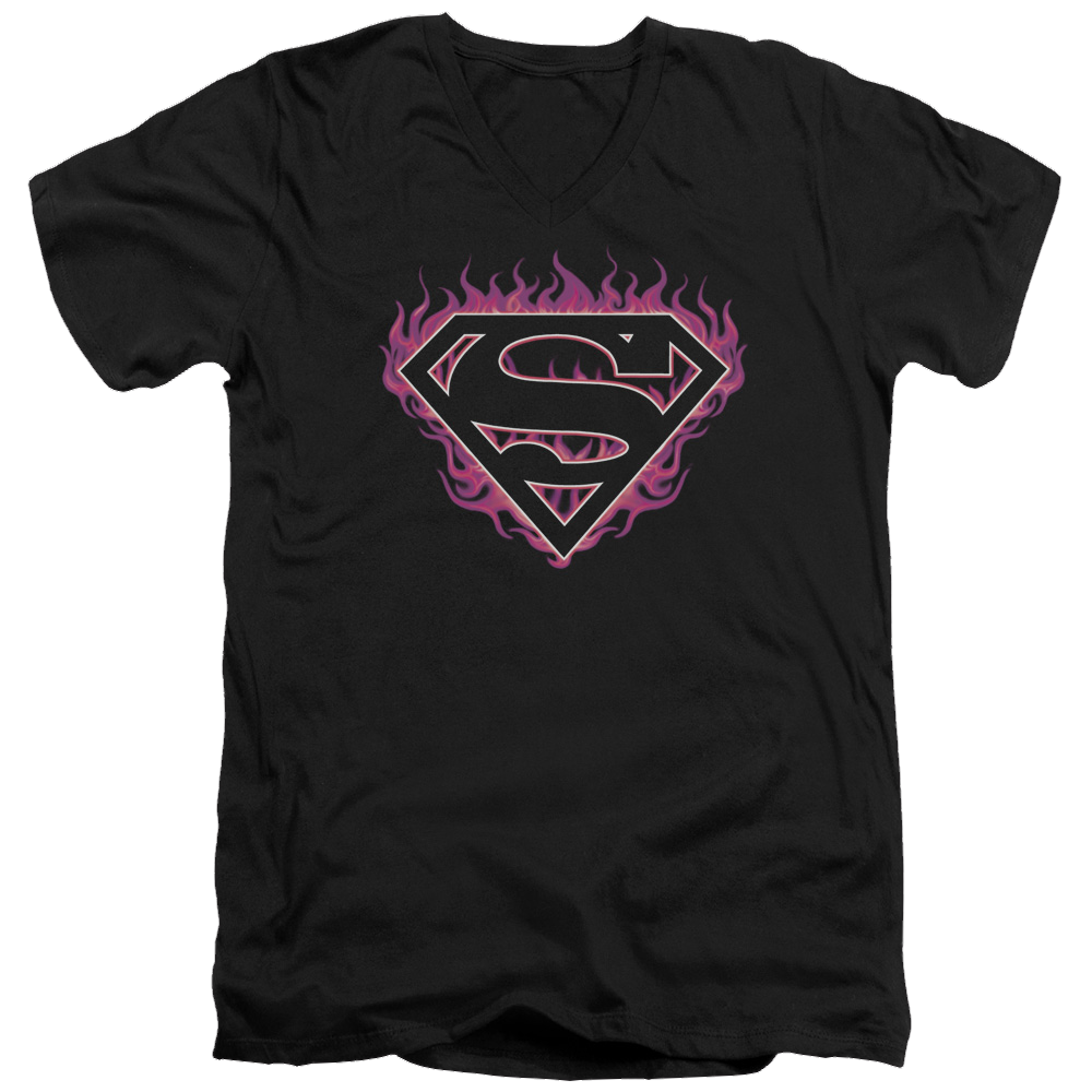Superman Fuchsia Flames - Men's V-Neck T-Shirt Men's V-Neck T-Shirt Superman