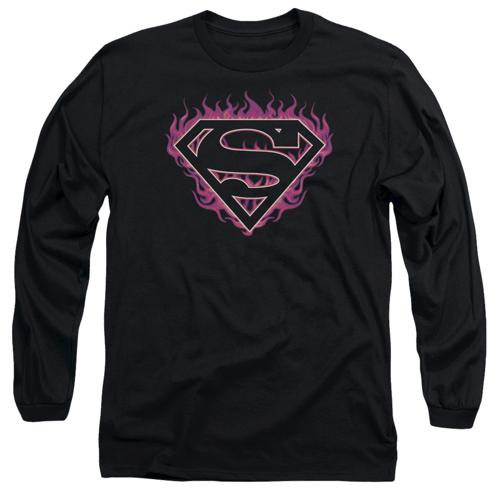 Superman Fuchsia Flames - Men's Long Sleeve T-Shirt Men's Long Sleeve T-Shirt Superman