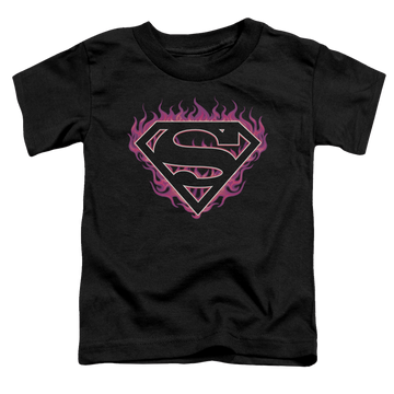 Black toddler t-shirt with Superman Fuchsia Flames graphic