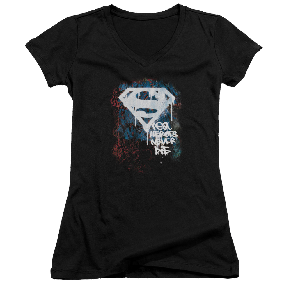 Superman Real Heroes Never Die - Juniors V-Neck T-Shirt Juniors V-Neck T-Shirt Superman