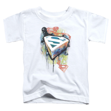 White toddler t-shirt with Superman Urban Shields graphic