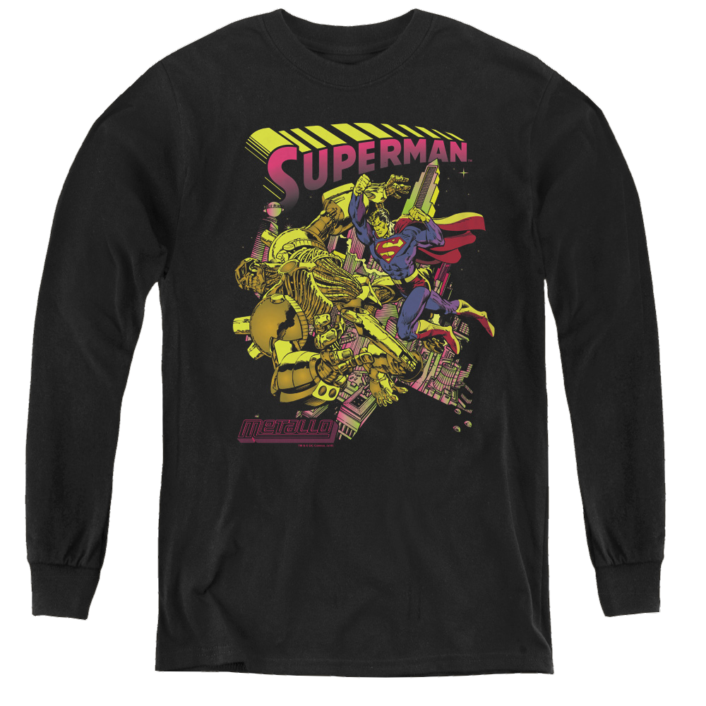 Superman Versus Metallo Blacklight - Youth Long Sleeve T-Shirt Youth Long Sleeve T-Shirt Superman