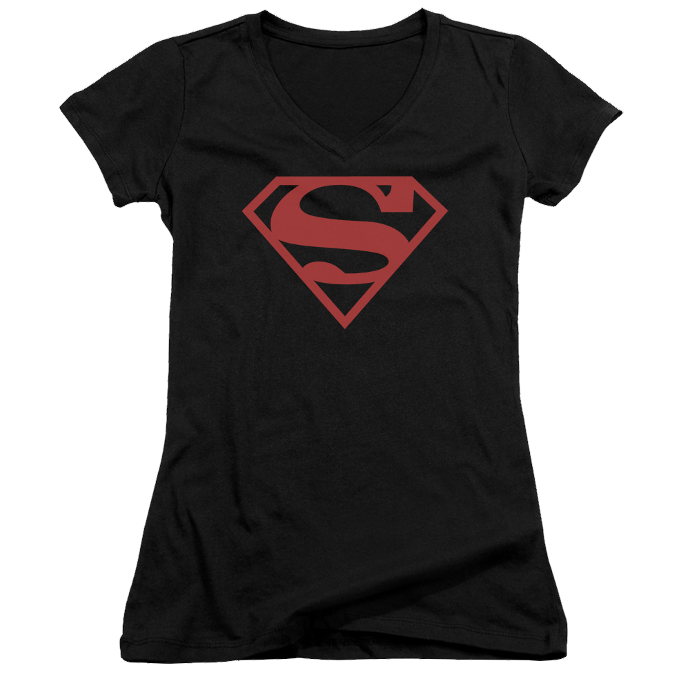 Superman Red On Black Shield - Juniors V-Neck T-Shirt Juniors V-Neck T-Shirt Superman