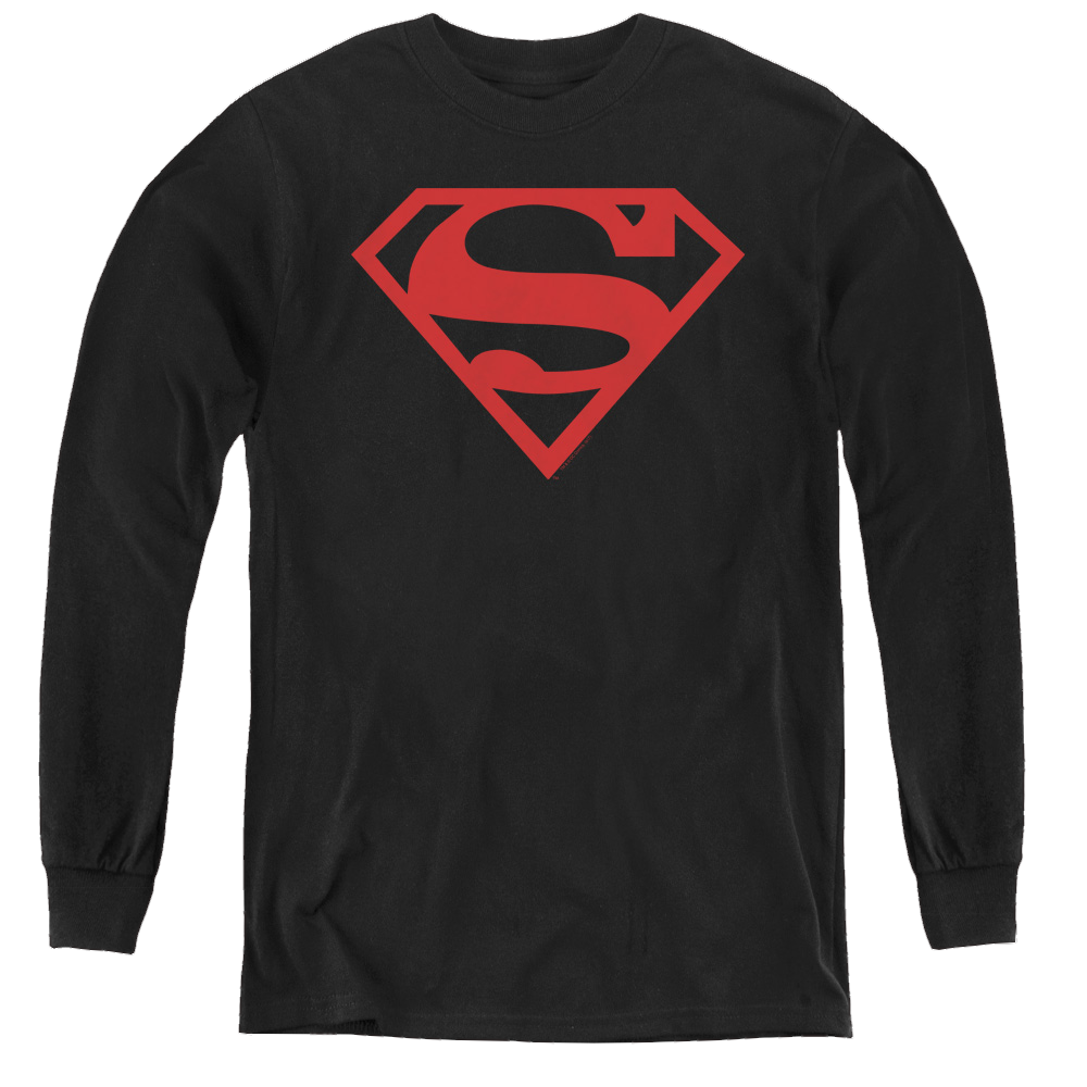 Superman Red On Black Shield - Youth Long Sleeve T-Shirt Youth Long Sleeve T-Shirt Superman