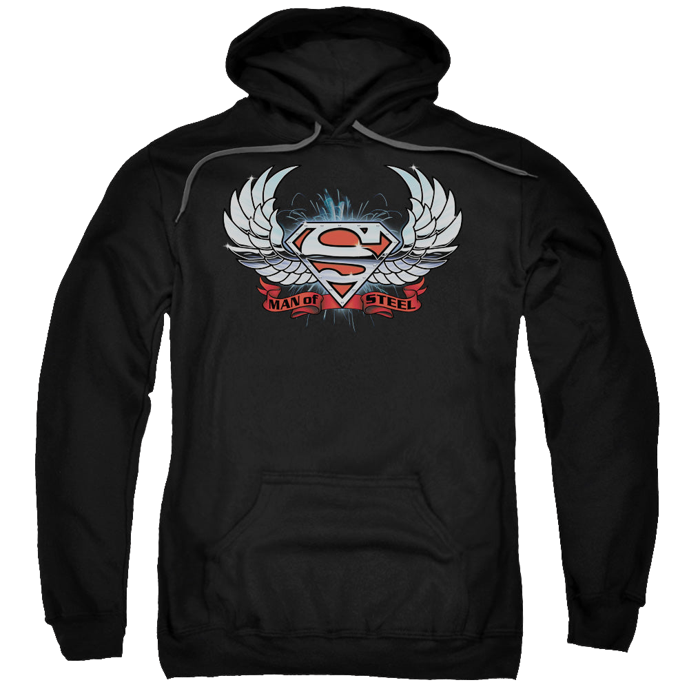 Superman Chrome Wings Shield - Pullover Hoodie Pullover Hoodie Superman