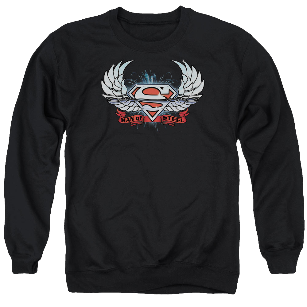 Superman Chrome Wings Shield - Men's Crewneck Sweatshirt Men's Crewneck Sweatshirt Superman