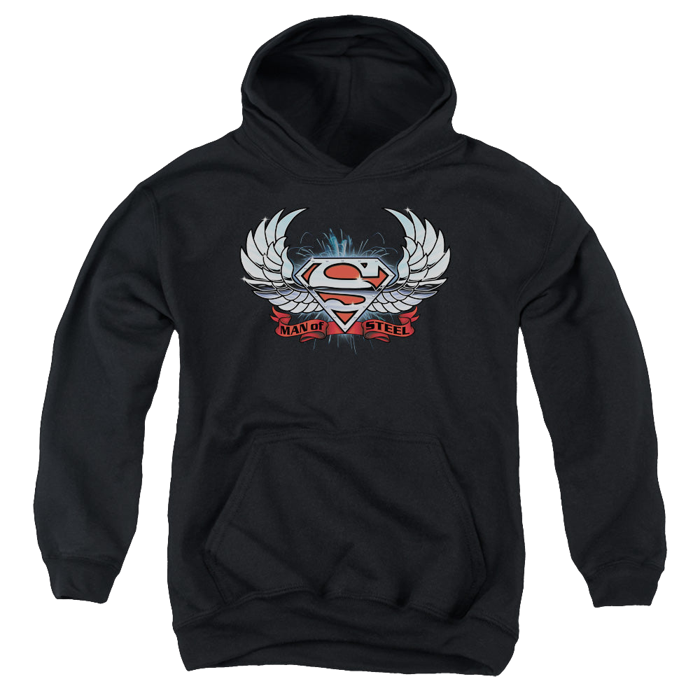 Superman Chrome Wings Shield - Youth Hoodie Youth Hoodie (Ages 8-12) Superman