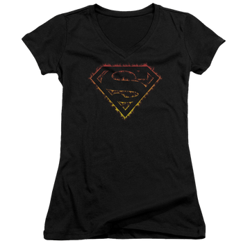 Superman Flame Outlined Logo - Juniors V-Neck T-Shirt Juniors V-Neck T-Shirt Superman