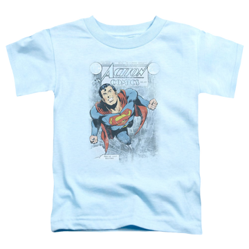 Light blue toddler t-shirt with Superman Action #419 Distress graphic