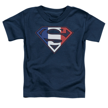 Navy toddler t-shirt with Superman French Shield graphic