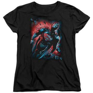 Black women's t-shirt with Superman Red Sun graphic