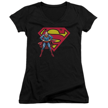 Superman Superman & Logo - Juniors V-Neck T-Shirt Juniors V-Neck T-Shirt Superman