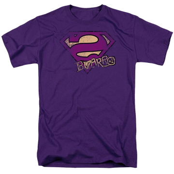 Purple men's regular fit t-shirt with Superman Bizarro Logo Distressed graphic