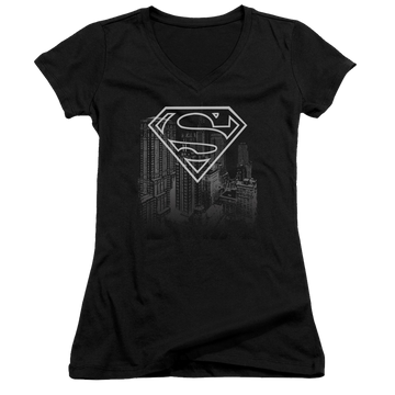 Superman Skyline - Juniors V-Neck T-Shirt Juniors V-Neck T-Shirt Superman