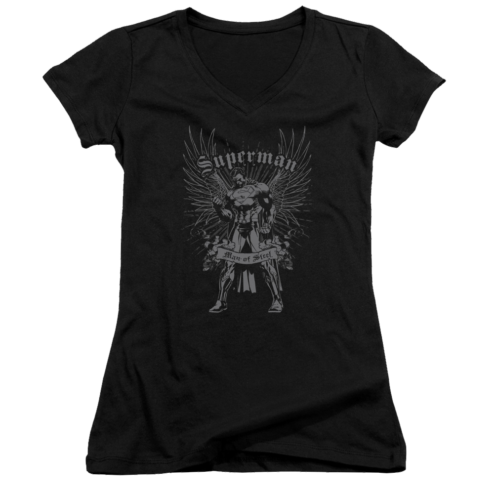 Superman Steel - Juniors V-Neck T-Shirt Juniors V-Neck T-Shirt Superman