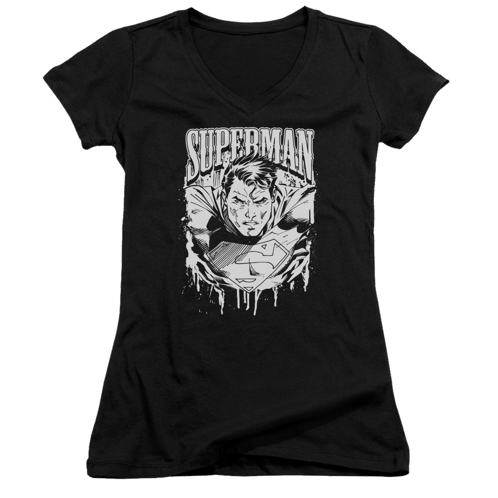 Superman Super Metal - Juniors V-Neck T-Shirt Juniors V-Neck T-Shirt Superman