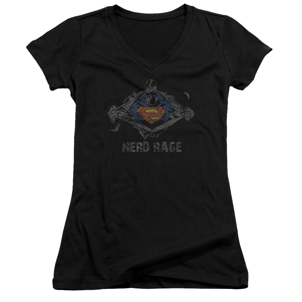 Superman Nerd Rage - Juniors V-Neck T-Shirt Juniors V-Neck T-Shirt Superman