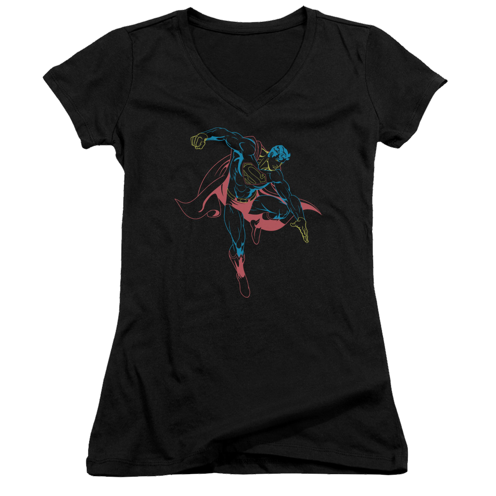 Superman Neon Superman - Juniors V-Neck T-Shirt Juniors V-Neck T-Shirt Superman